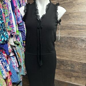 Worth Black Midi Dress with Ruffle Trim
